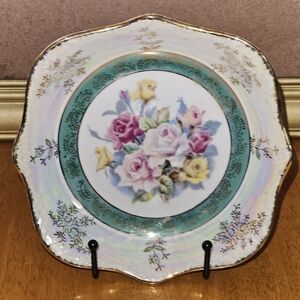 Vintage Empress by Haruta Square Lusterware Bowl with a Hand-painted Rose Center